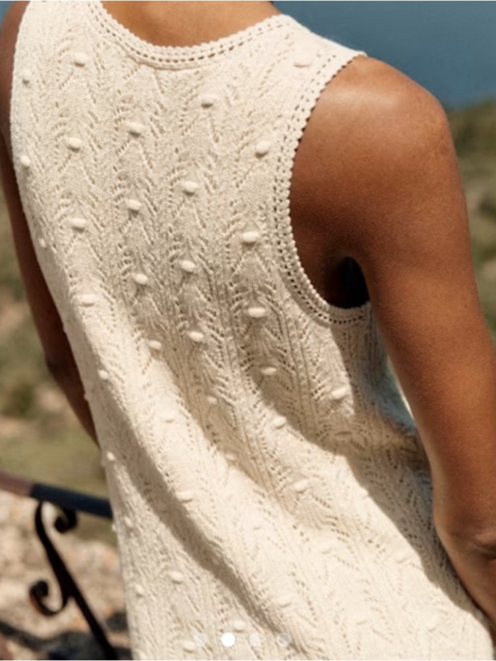 Sezane Willa Mini Dress Sleeveless Crochet Knit Bobble Cotton Cream Size Medium - Picture 5 of 14